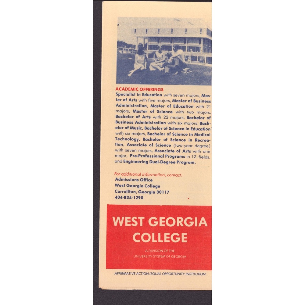 Vintage 1977 West Georgia College Fact Sheet Brochure Carrollton GA History - Picture 2 of 2